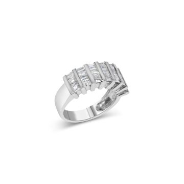 .925 Sterling Silver 1.0 Cttw Baguette Cut Diamond Vertical Channel Fluted Multi-Row Unisex Fashion Wedding Ring (H-I Color, I1-I2 Clarity) - Size 6-3/4