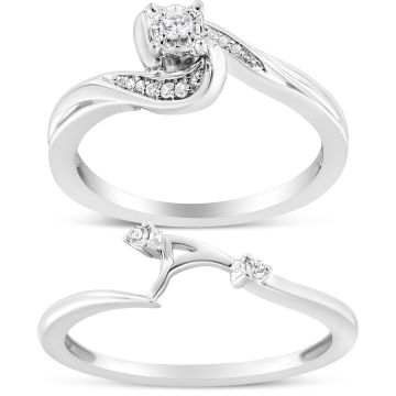 .925 Sterling Silver 1/10 Cttw Diamond Swirl and Bypass Bridal Set Ring and Band (I-J Color, I3 Clarity) - Size 8
