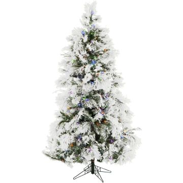 Christmas Time 6.5' Frosted Fir, Snowy Christmas Tree, Multi-Color/Clear LED Lights, Easy Connect, Remote