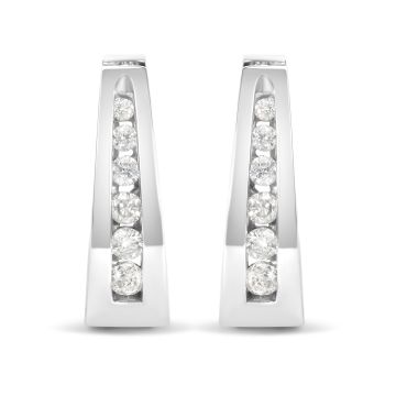 14k White Gold 1/4 Cttw Channel-Set Brilliant Round-Cut Diamond Hoop Earrings (I-J Color, I2-I3 Clarity)