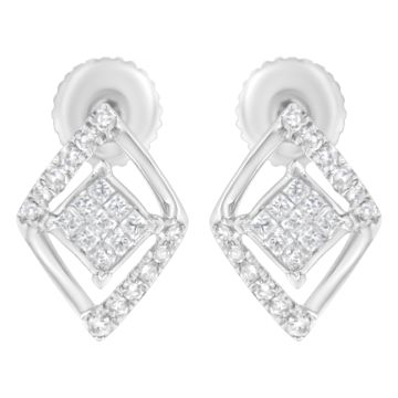 10K White Gold 1/3 cttw Princess-cut Diamond Double Triangle Composite Stud Earrings (H-I Color, SI1-SI2 Clarity)