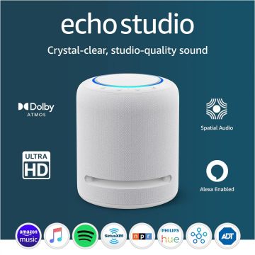 Amazon - Echo Studio Hi-Res 330W Smart Speaker with Dolby Atmos and Alexa - Glacier White