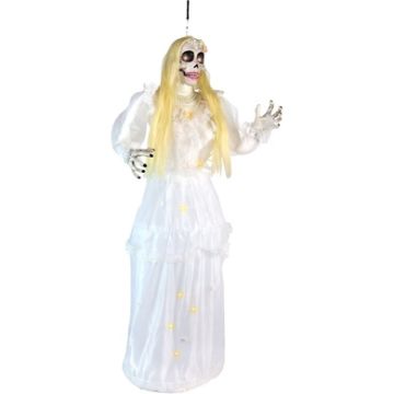 Haunted Hill Farm 5 ft. Touch-Activated Animated Hanging Spinning Bride Halloween Animatronic
