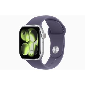Apple Watch Series 11 GPS + Cellular 46mm Silver Aluminum Case with Purple Fog Sport Band - S/M