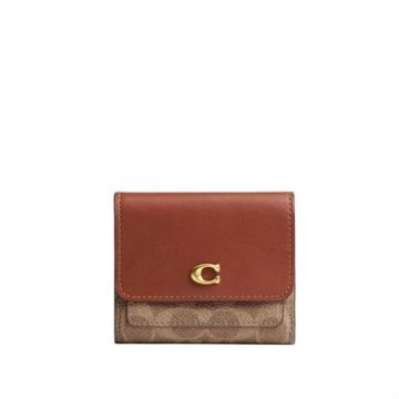 Coach Coated Canvas Signature Essential Flap Wallet (Tan Caramel)