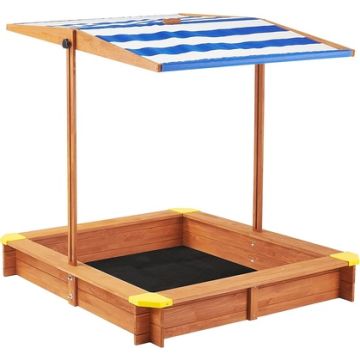 Kids Sandbox With Cover, Sand Box With Adjustable Canopy, Large Outdoor Cedar Sandpit For Backyard Play - Reddish Brown