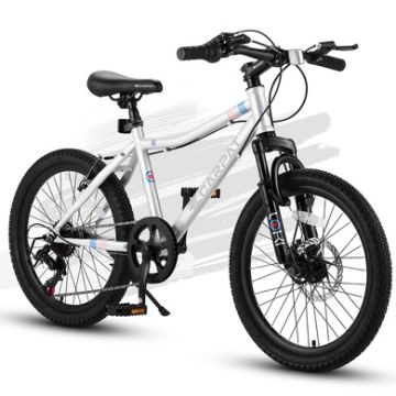 S20101 20" Kids' Bike, Boys Girls Mountain Bike Ages 8-12, 7 Speed Teenager Children Kids' Bicycles, Front Suspension Disc Brake Rear V-Brake, High Steel Frame-White