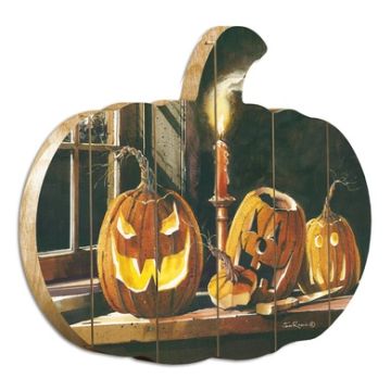 "The Carving Table" by Artisan John Rossini Printed on Wooden Wall Art with Pumpkin-Shaped, Multicolor