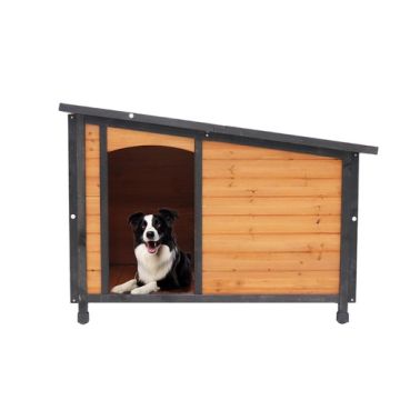 46" Outdoor Wooden Dog House with Raised Feet Weatherproof, Gold Red and Black