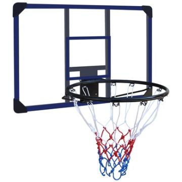 Backyard Co. Metal Wall-Mounted Basketball Hoop with Shatterproof Backboard and Tear-Proof Net, Black and Blue