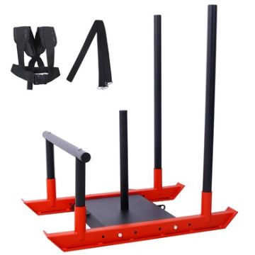 Backyard Co. Steel Weight Sled with 2 Removable Push Poles and Detachable Handlebar, Black and Red