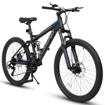 24" Mountain Bike with Mechanical Disc Brakes and 21-Speed Gear, Black