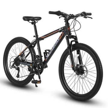 Backyard Co. 21 Speed Mountain Bike with Dual Disc Brakes and Adjustable Seat, Black and Orange