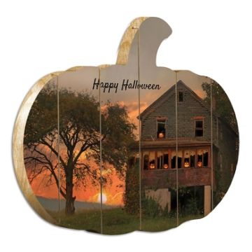 "Happy Halloween" By Artisan Lori Deiter Printed on Wooden Wall Art with Pumpkin-Shaped, Multicolor