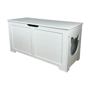 Cat Litter Box Enclosure with Hinged Top Lid and Cat-Shaped Entrance, White