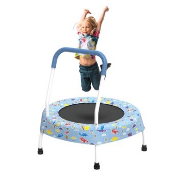 Indoor and Outdoor Toddler Trampoline with Handle for Kids 1 Year Plus, Blue Forest
