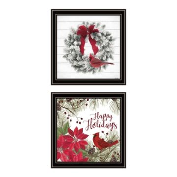 2-Piece Cardinal Wreath by Linda Spivey Wall Art with Black Frame