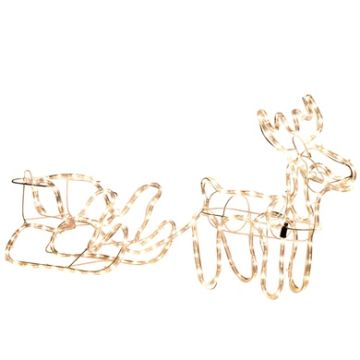 Outdoor Christmas Reindeer and Sleigh Decoration with 192 Warm LED Lights, White
