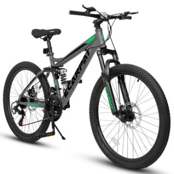 24" Mountain Bike with Mechanical Disc Brakes and 21-Speed Gear, Gray