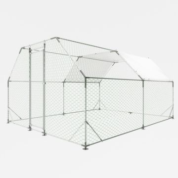 Outdoor Galvanized Large Chicken Coop with Lockable Doors and Waterproof Cover, Silver