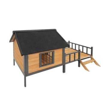 Backyard Co. Outdoor Wooden and Metal Dog Kennel with Porch and Weatherproof Asphalt Roof, Honey