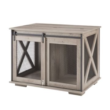Backyard Co. Dog Cage with Sliding Barn Door, Flip-top Plate and Detachable Divider, Gray