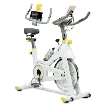 Backyard Co. Indoor Adjustable Exercise Bike with LCD Display and Tablet Holder, Yellow and White