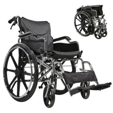 Heavy Duty Manual Wheelchair With Double X Force Support 24" Non Inflatable Tires Foldable Transport Wheelchair With Quick Release Wheels 350Lbs Capacity - Black / Silver