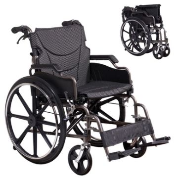 Lightweight Wheelchair Foldable Manual Transport Chair With Double Brakes 300 Lbs Capacity & 24" Tires Safe Durable All Terrain Wheelchair For & Disabled - Dark Gray