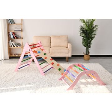Gardenia - Pikler Triangle Set Montessori Toddler Climbing Toys Indoor, 2 Piece Baby Climbing Gym Indoor Playground - Pink