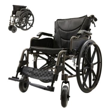 Manual Wheelchair With Double X Force Support Double Brakes 24" Non InflatableTires Lightweight Foldable Transport Wheelchair For All Terrains 350Lbs Capacity Color - Black / Gray