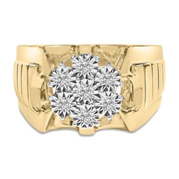 14K Yellow Gold Plated .925 Sterling Silver 1/3 Cttw Miracle-Set Floral Diamond Cluster Ring