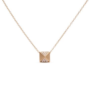 14K Yellow Gold 1/4 Cttw Diamond Matte Finished Pyramid Pendant Necklace (G-H Color, SI1-SI2 Clarity) - 18" Inches