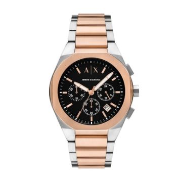 Armani Exchange Mens Sync Chronograph 2-Tone Stainless Steel Watch Black Dial