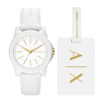Armani Exchange Ladies Lady Banks White Silicone Strap Watch White Dial