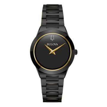 Bulova Ladies Millennia Black Ion-Plated Stainless Steel Watch Black Dial