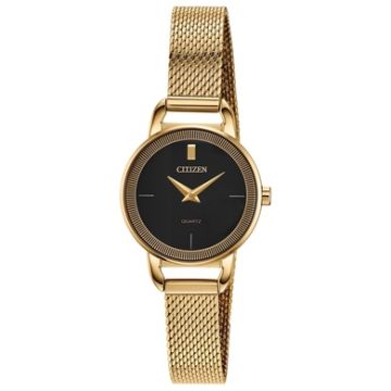 Citizen Ladies Quartz Gold-Tone Stainless Steel Mesh Watch Black Dial