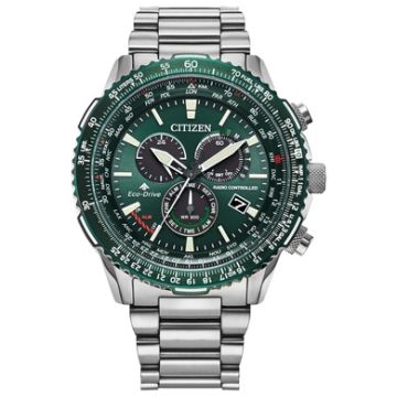 Men's Promaster Air A-T Eco-Driver Silver-Tone Stainless Steel Watch Green Dial