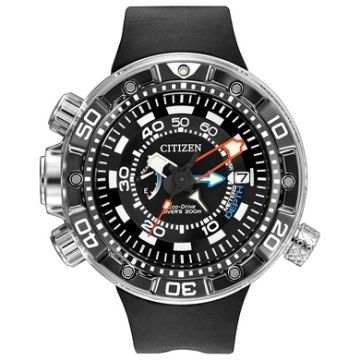 Men's Promaster Aqualand 200M Depth Meter Black Strap Watch Black Dial