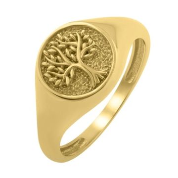 Tree of Life Signet Ring in 14K Yellow Gold (2.40 mm) Size 7