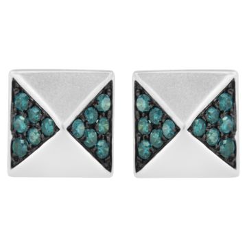 14K White Gold 1/4 Cttw Treated Blue Diamond Pyramid Stud Earring (Blue Color, SI1-SI2 Clarity)