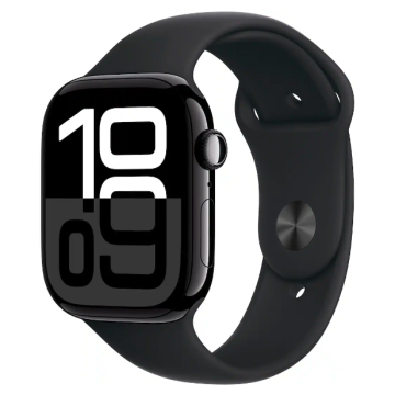 Apple Watch Series 10 GPS + Cellular 46mm Jet Black Aluminum Case with Black Sport Band - S/M