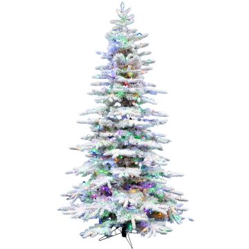 Christmas Time 6.5' White Pine, Snowy Christmas Tree, Multi-Color/Clear LED Lights, Easy Connect, Remote