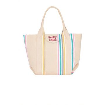 See by Chloé Laetizia Striped Cotton Tote Bag (Smooth Tan)