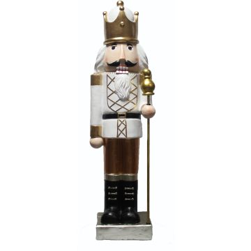 Fraser Hill Farm 48-In. Nutcracker Holding Staff MGO Figurine, Festive Indoor Christmas Holiday Decorations, White/Gold