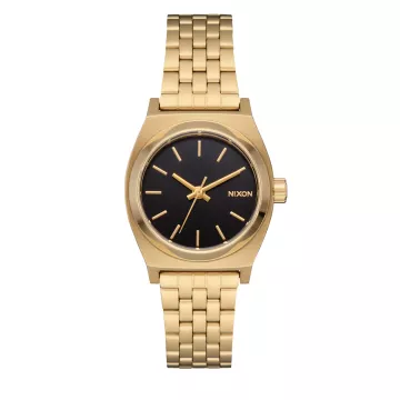 Unisex Small Time Teller Gold-Tone Stainless Steel Watch Black Dial