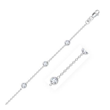 14k White Gold Anklet with Round White Cubic Zirconia (10 Inch)