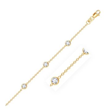 14k Yellow Gold Anklet with Round White Cubic Zirconia (10 Inch)