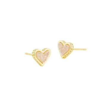 Kendra Scott Framed Sri Heart Stud Earrings (Gold/Iridescent Drusy)