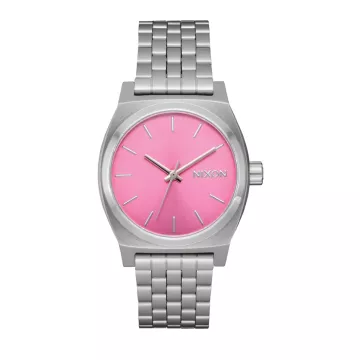 Unisex Medium Time Teller Silver-Tone Stainless Steel Watch Pink Dial